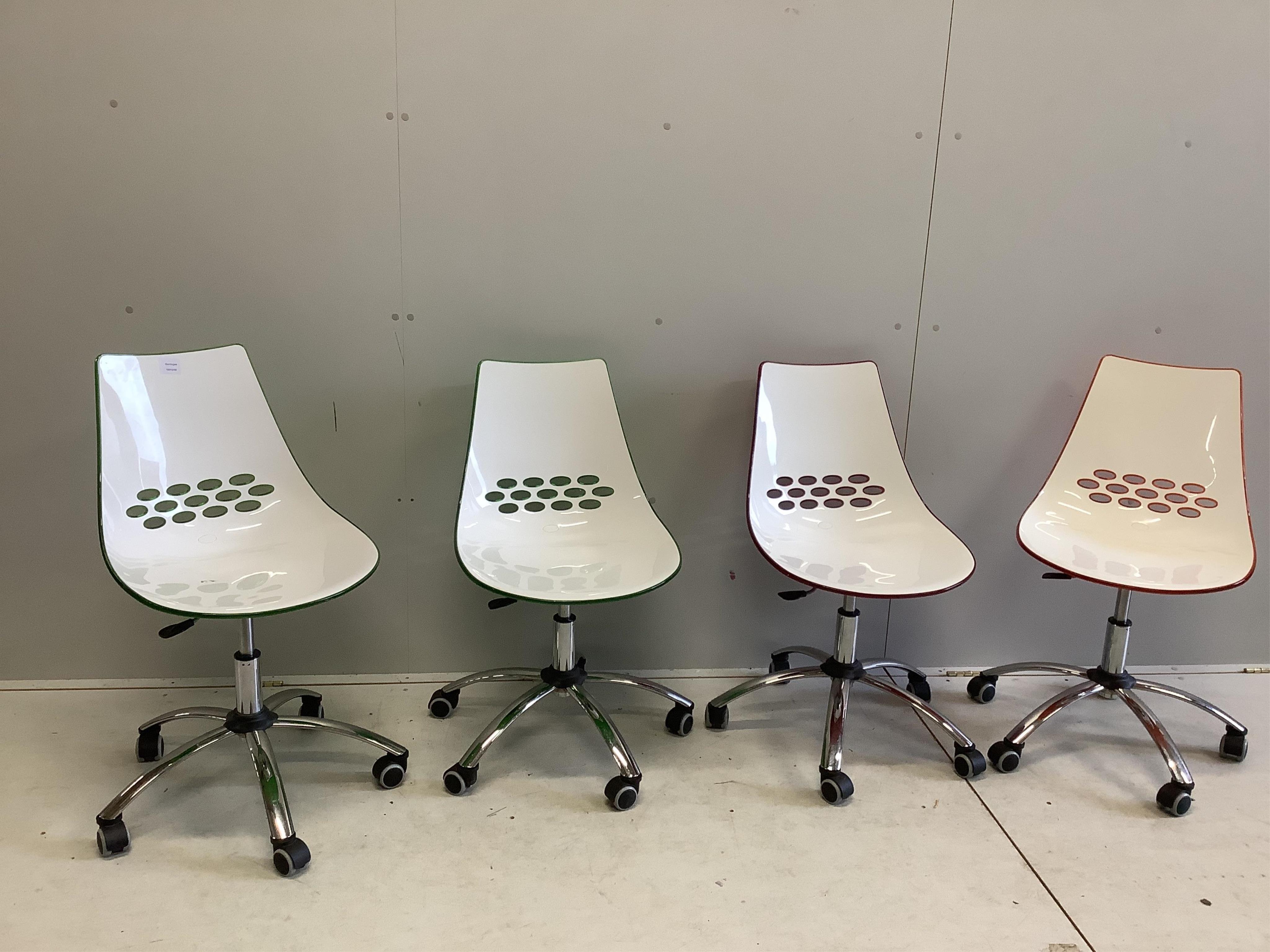 Four Calligaris Jam swivel chairs, width 47cm, height 89cm. Condition - good